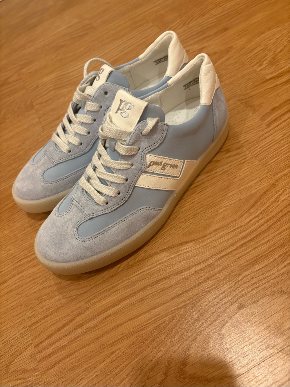 Paul Green Light Blue and White Women's Suede & Leather Sneakers - Picture 2 of 7